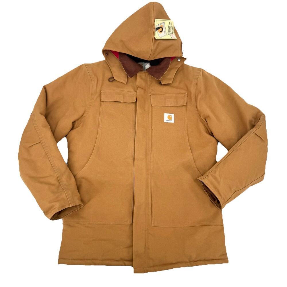 Vintage Carhartt CQ196 Brown Duck Canvas Jacket USA Made 42 Tall Lined Workwear